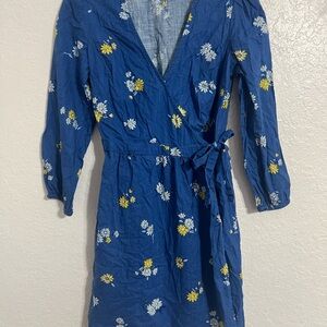 Old Navy Women's Blue Floral Round Neck Puff V-Sleeve Mini Dress Size XS #475